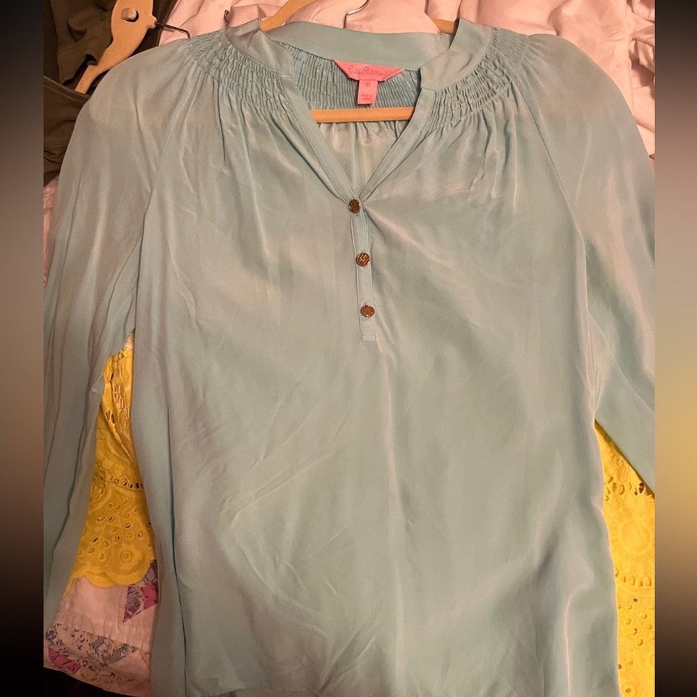 Lilly Pulitzer Elsa Silk Blouse Aqua